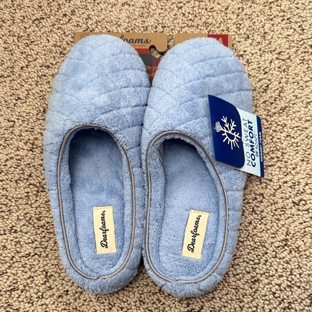 dearfoams Light Blue Quilted Cozy Slippers